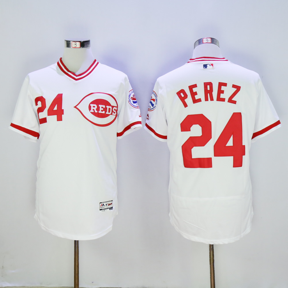 Men MLB Cincinnati Reds 24 Perez white throwback 1976 jerseys